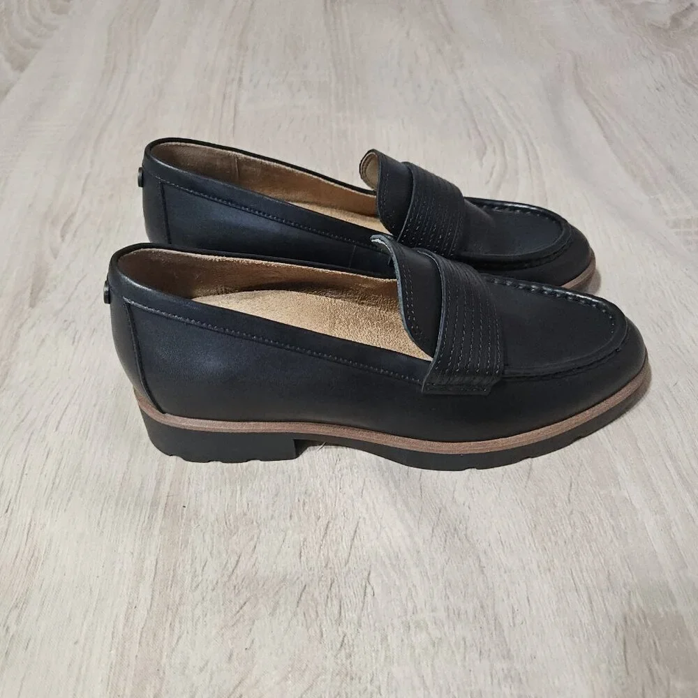 Vionic Corinne Black Leather Loafer US 6 Womens Lug Heel